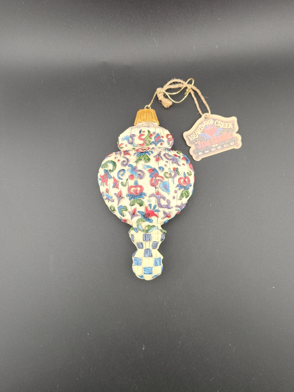 Jim Shore Green Leaf W/Red Patterned Finial Ornament with Blue Accents